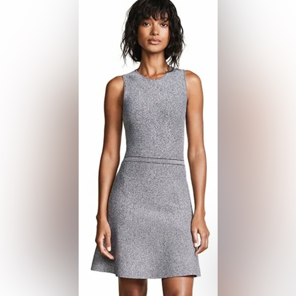 Theory $395 Black White Stretch Knit Marl Fit & Flare Dress L
